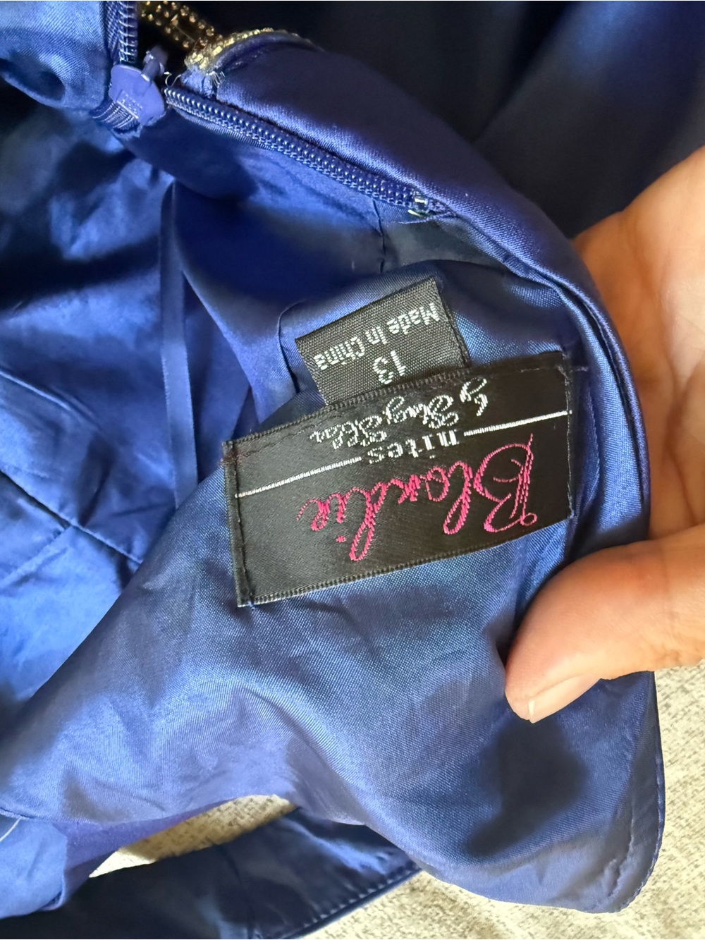 Blondie nights Navy Blue Satin Party Dress with Rhinestone Trim - Picture 5 of 5